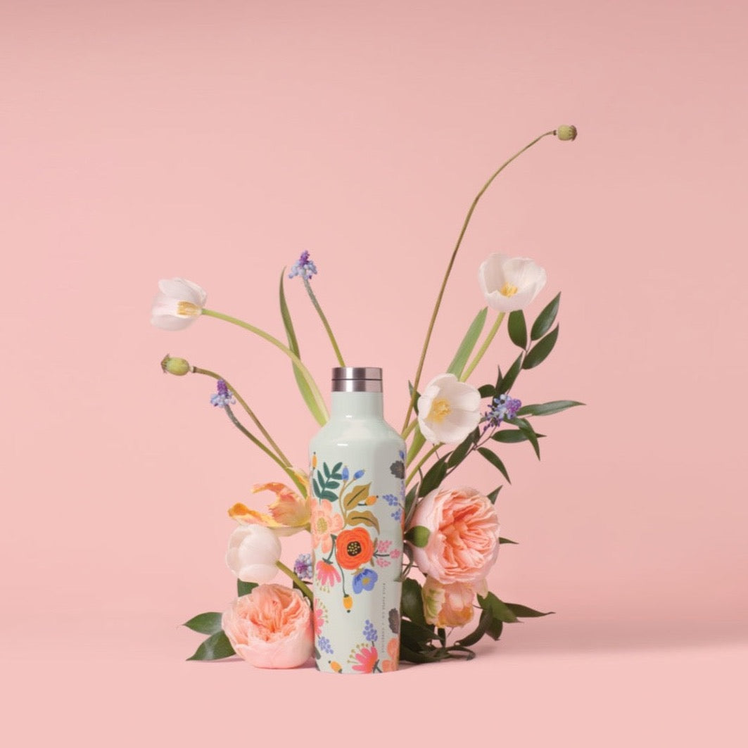 Corkcicle Rifle Paper Co. Canteen 475ml - Mint Lively Floral - Insulated Stainless Steel Bottle