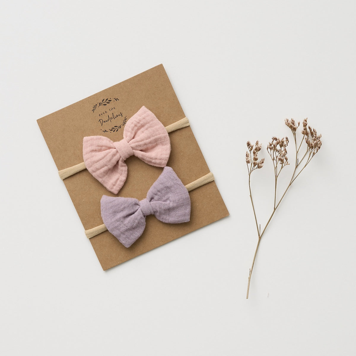 Over The Dandelions-Organic Muslin Bow Headband set of 2 - Lilac + Blush