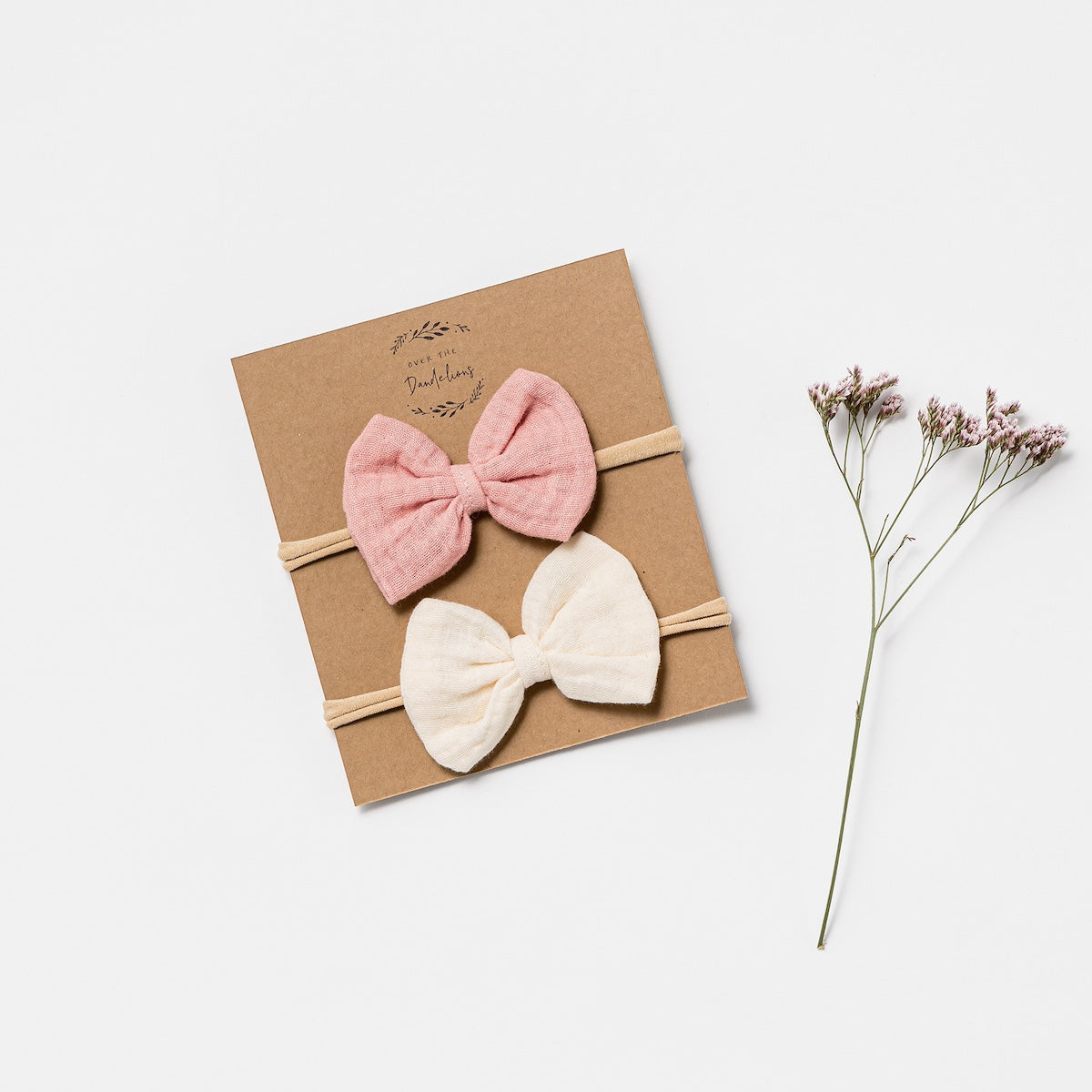 Over The Dandelions-Organic Muslin Bow Headband set of 2 - Shell Pink + Milk