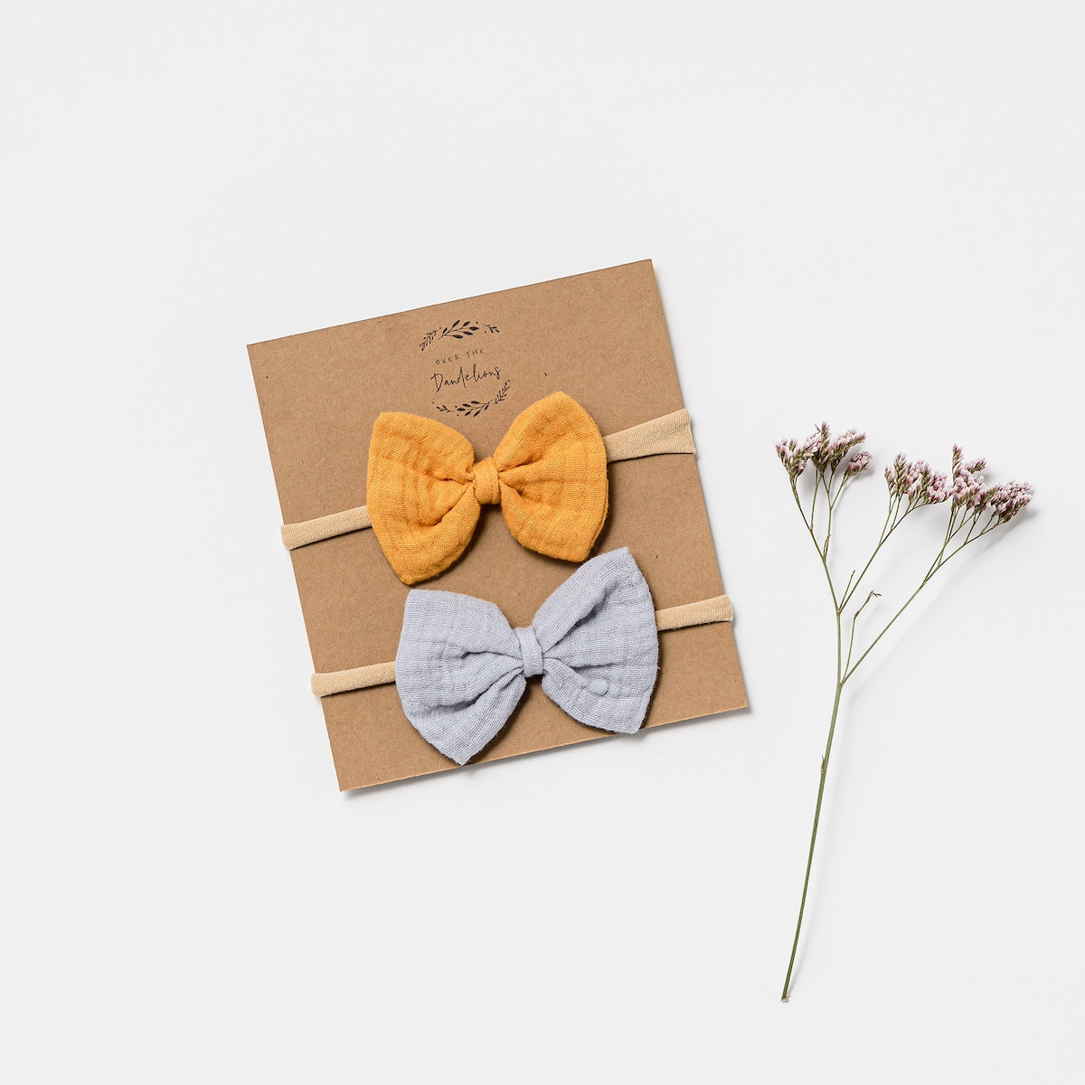 Over The Dandelions-Organic Muslin Bow Headband set of 2 - Saffron + Frost