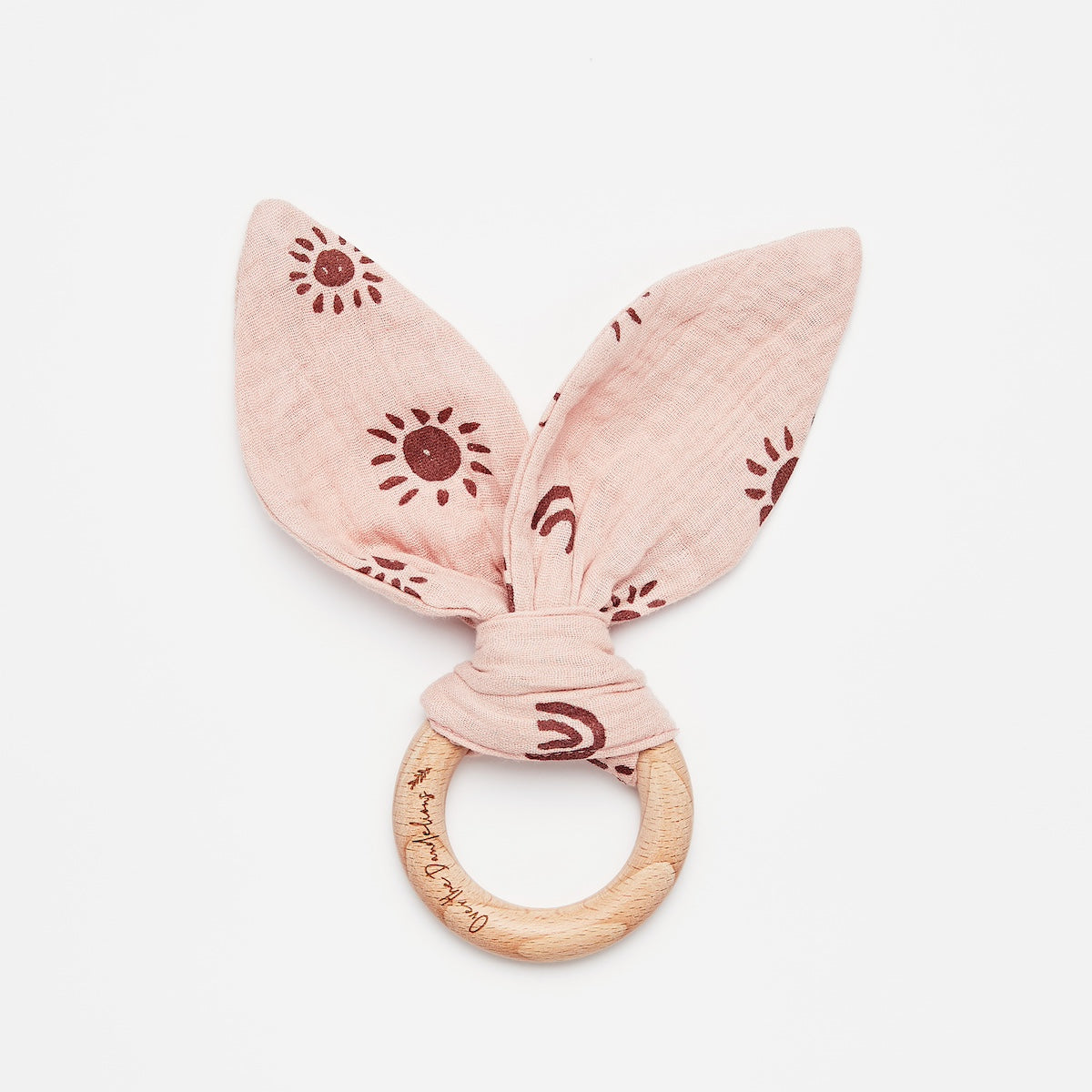 Over The Dandelions-Organic Bunny Ears Teether Sunny Print Blush/Plum