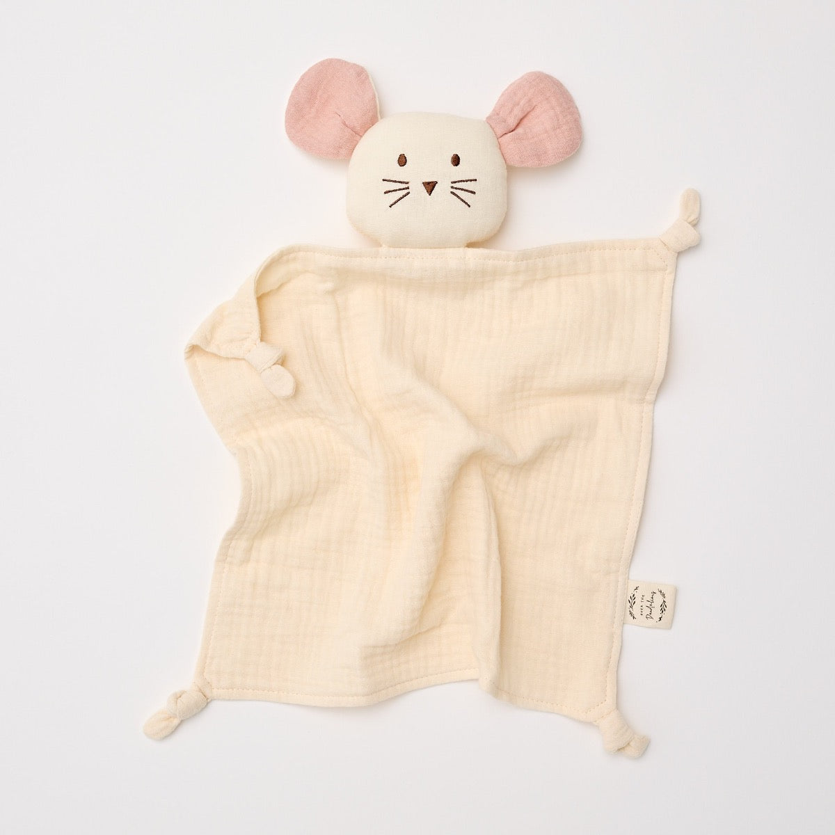 Over The Dandelions-Organic Muslin Mouse Lovey Milk with Blush ears