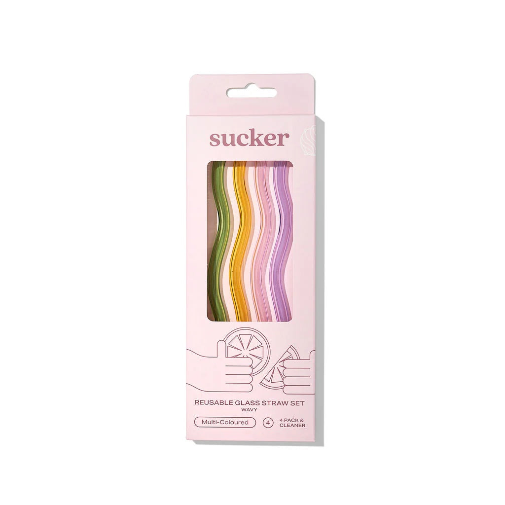 Sucker NZ- Wavy Reusable Glass Straws