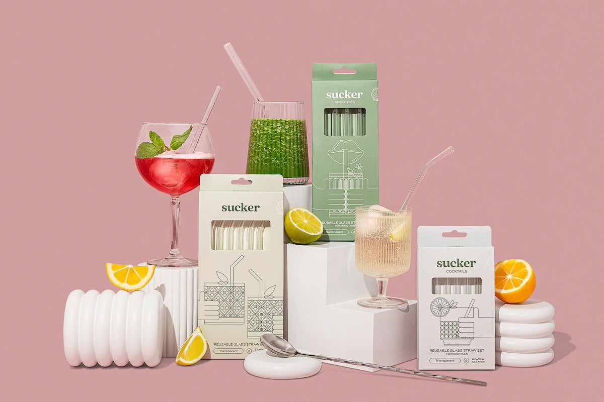 Sucker NZ-Cocktail Glass Drinking Straws - Transparent