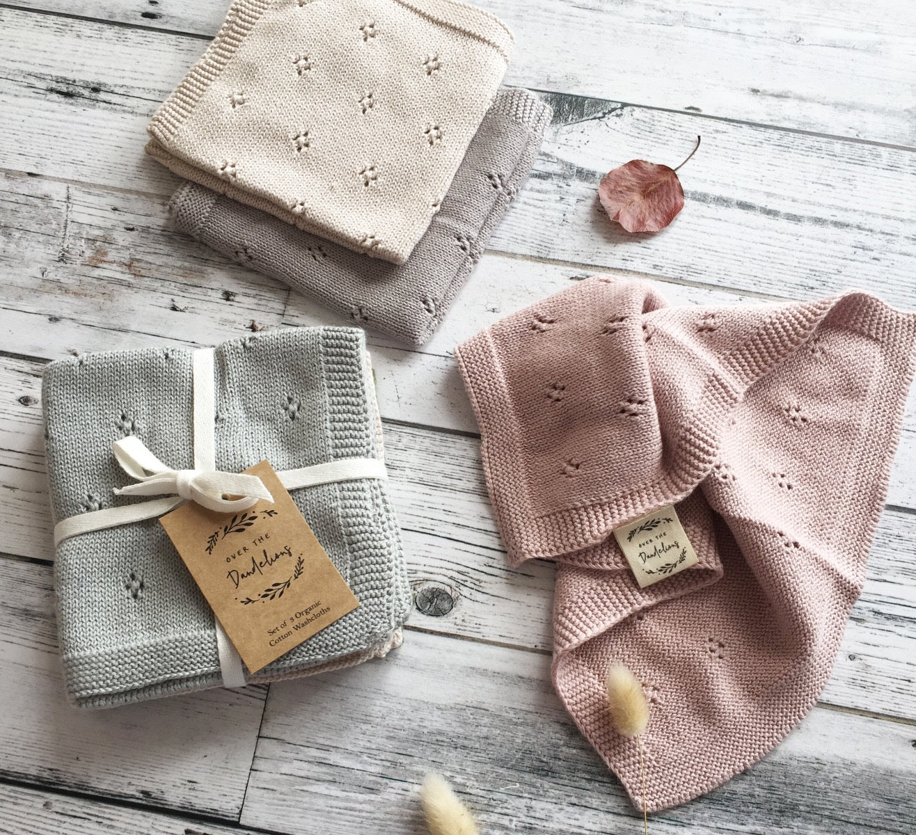 Over The Dandelions-Organic Cotton Wash Cloth Set Fawn