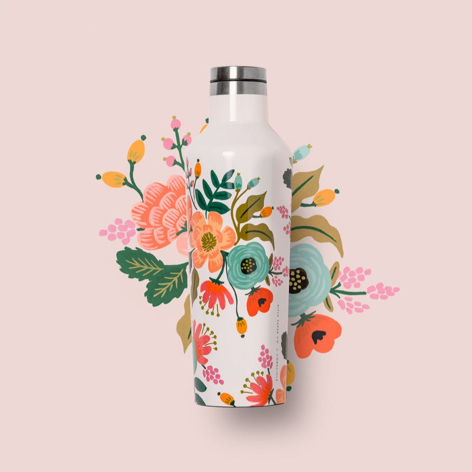 Corkcicle Rifle Paper Co. Canteen 475ml - Cream Lively Floral - Insulated Stainless Steel Bottle